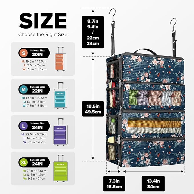 Suitcase Organizer, Travel Luggage Organizer Hanging Shelves Packing Cube Closet/Collapsible Portable Travel Organizer for Carry-on
