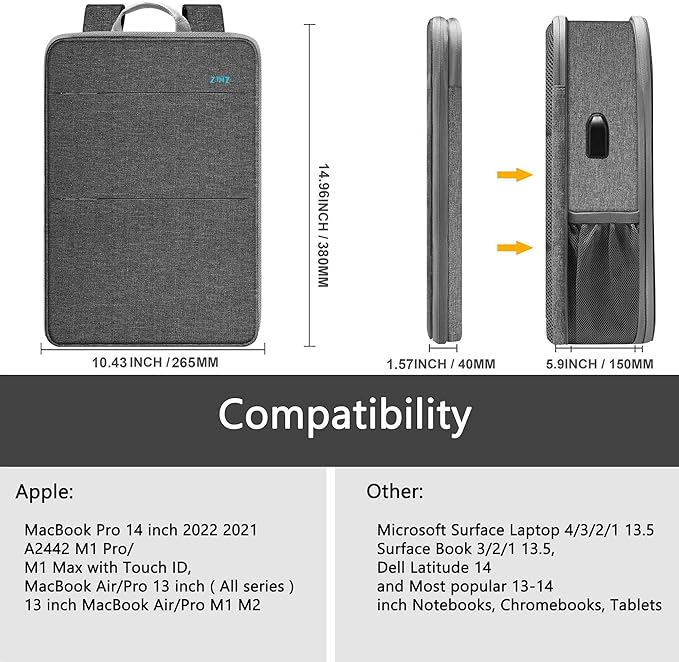 ZINZ Slim & Expandable Laptop Backpack Water Resistant Travel Backpack Compatible with MacBook Air/Pro 13-14 inch XPS 13 Surface 13.5" and Most 13-14 inch NoteBooks,G01Y01