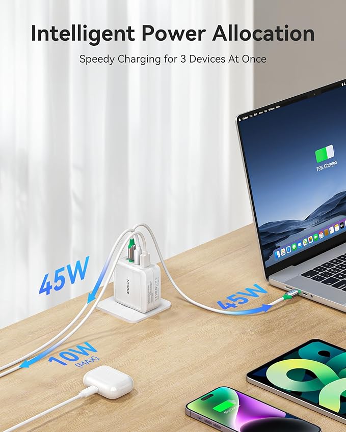 100W USB C Charger Block, 3-Port GaN+ USB C Super Fast Charger Foldable Compact Wall Charger for iPhone 17/16/15 Series, Galaxy S25/S24, iPad Pro, MacBook Air, Google Pixelbook, Steam Deck