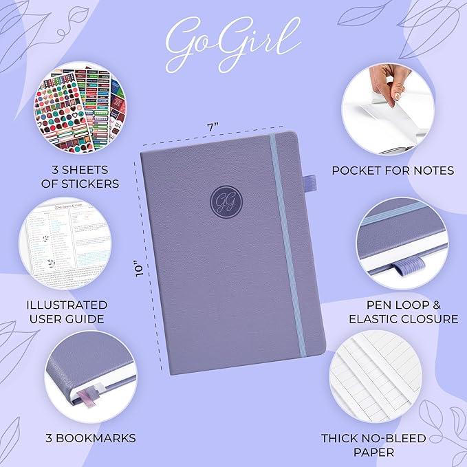 GoGirl Planner PRO Schedule - Undated Planner with Hourly Time Slots, Monthly, Weekly & Daily Organizer, Appointment Book for time Management, 7"x10" Hardcover, Lasts 1 Year - Lavender