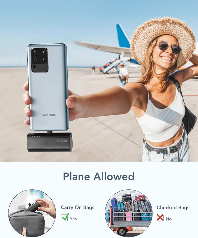 charmast Portable Charger USB C for iPhone 17/16/15, 5000mAh Fast Charging Battery Pack with Built-in Type-C Connector, 20W Mini Power Bank for iPhone 17/16/15 Series, Samsung S22/23 Series, and More