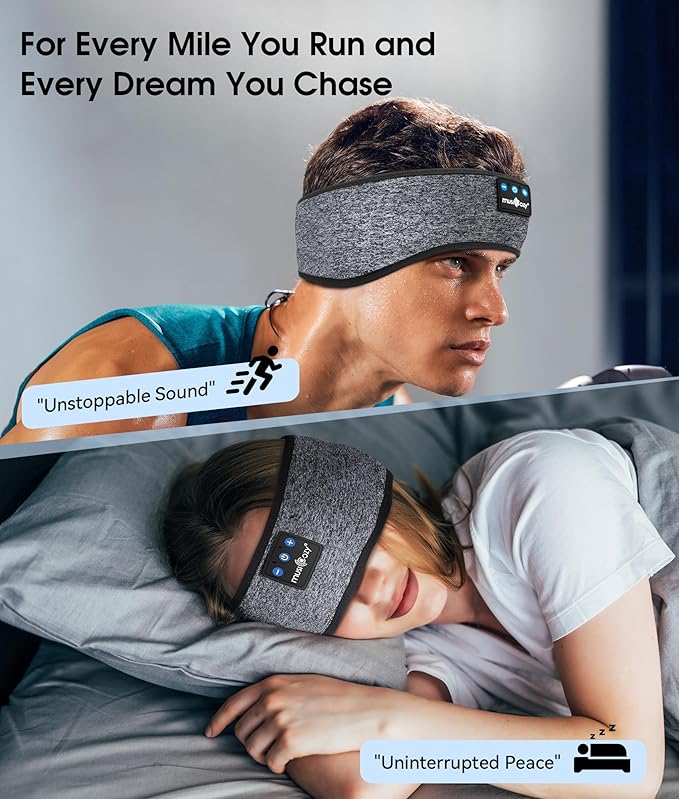 MUSICOZY Sleep Headphones Bluetooth 5.4 Headband, Wireless Earphones Music Sleep Earbuds Sleeping Eye Mask with HD Stereo Speakers for Workout Running Travel Yoga, Ideal Gifts for Women Men