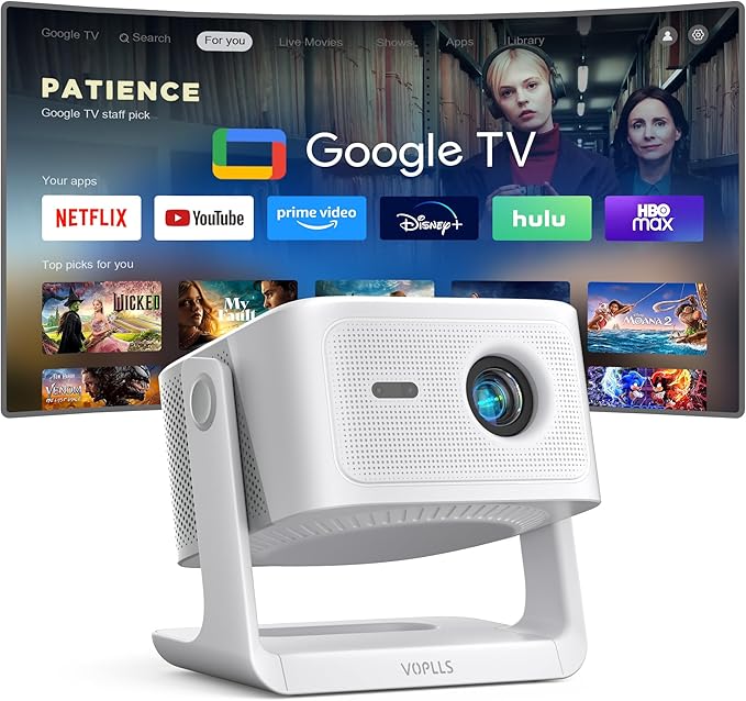 【Official Licensed Google TV/Netflix】4K Smart Projector with WiFi and Bluetooth, VOPLLS 2000 ANSI Outdoor Projectors with Dolby/Auto Focus, Portable Movie Phone Gaming Wifi Proyector for Bedroom/Home