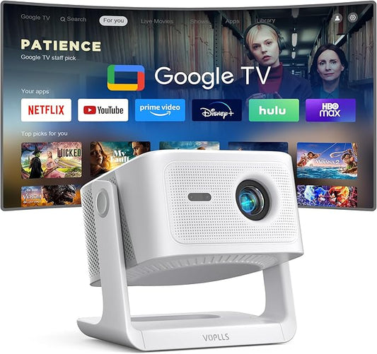【Official Licensed Google TV/Netflix】4K Smart Projector with WiFi and Bluetooth, VOPLLS 2000 ANSI Outdoor Projectors with Dolby/Auto Focus, Portable Movie Phone Gaming Wifi Proyector for Bedroom/Home