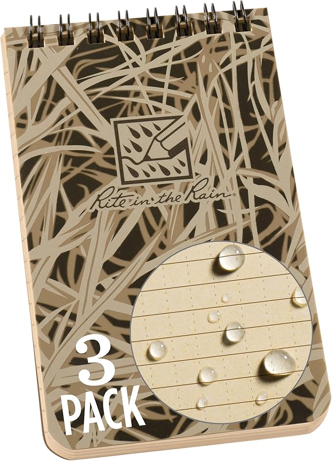 Rite in the Rain Weatherproof Top Spiral Notebook, 3” x 5”, Classic Heritage Grass Camo Cover, Universal Pattern, 3 Pack (No. RG935T-3)