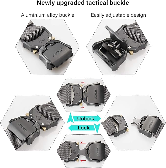 JUKMO Tactical Belt, Military Hiking Rigger 1.5" Nylon Web Work Belt with Heavy Duty Quick Release Buckle