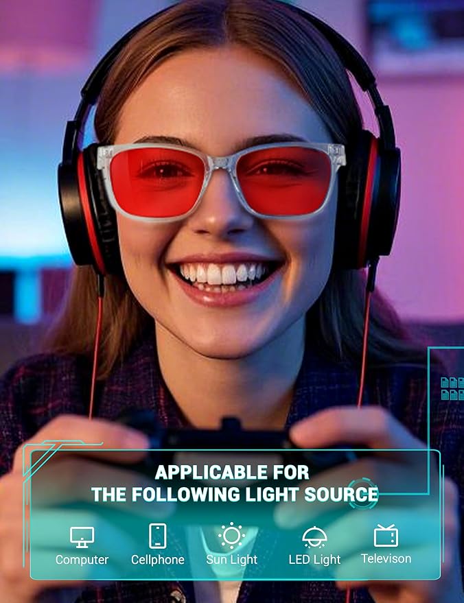 TIJN Sleep Glasses for 99.9% Blue Green Light Blocking Dual AR Coatings Red Lens for Computer Gaming Reduce Eyestrain, TR90