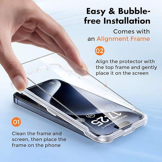 UNBREAKcable Shatterproof Tempered Glass Screen Protector for iPhone 15 Pro Max [3-Pack][Easy Installation Frame] [9H Hardness] [99.99% HD Clear] [Bubble Free] for Apple 6.7”