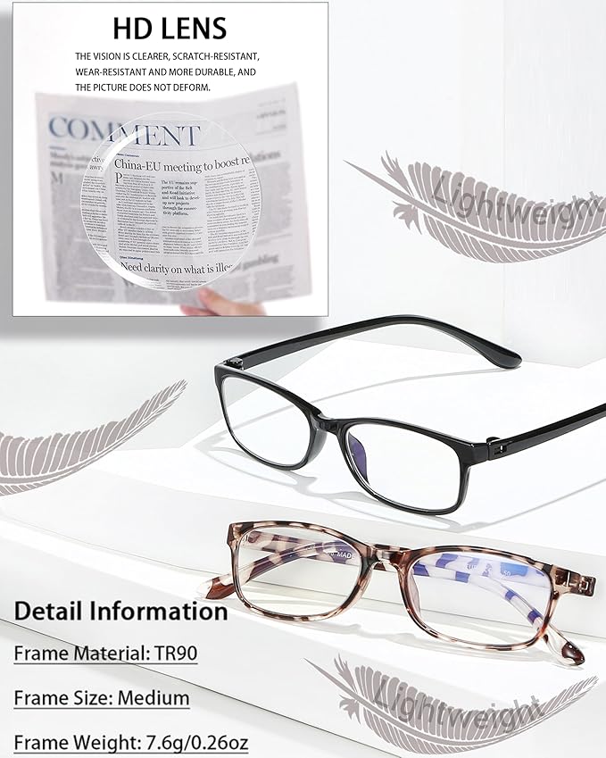 EYEURL Reading Glasses Womens Blue Light Blocking - 2 Pack Lightweight Computer Readers +3.0 Glare Blocking Ladies Eyeglass