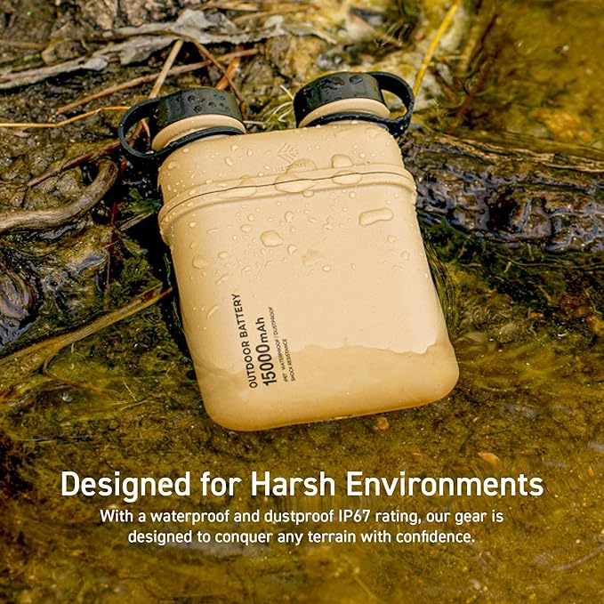 ELECOM NESTOUT Rugged Power Bank, 15000mAh Outdoor Charger, 32W USB C Fast Charging PD, Waterproof IP67, Heavy Duty Shockproof, Tactical Battery Pack for iPhone Tablet Hiking Camping Survival (Gray)