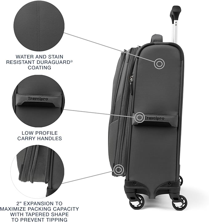Travelpro Maxlite 5 Softside Expandable Carry on Luggage with 4 Spinner Wheels, Lightweight Suitcase, Men and Women, Shadow Grey, Compact Carry on 20-Inch