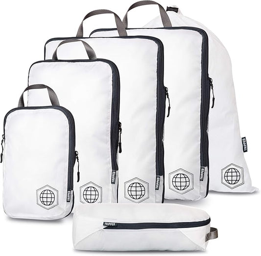 Extra Large Compression Packing Cube 6 Piece Set for Travel and Check Luggage by TRIPPED Travel Gear
