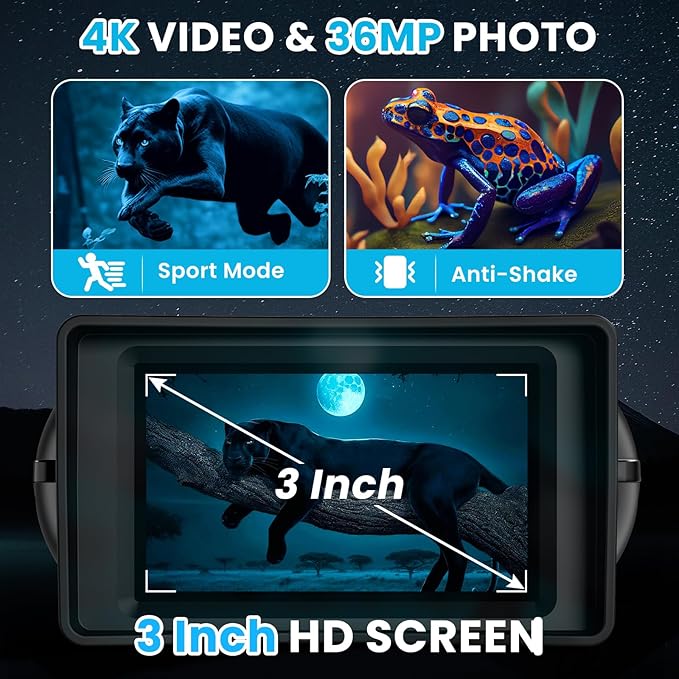 Night Vision Goggles, 4K Night Vision Binoculars, 3.0" HD Display, Portable 9 Gear Nightvision,10X Digital Zoom and 32GB TF Card, 3500mAh Long Battery Life Binoculars with Camera