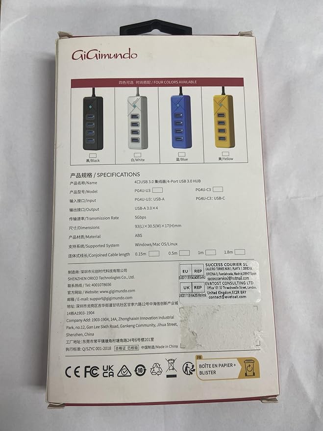 PG4U-U3 4-Port USB 3.0 Hub - 0.15M Cable, 5Gbps High-Speed Data Transfer, Multi USB Port Expander for Windows/Mac/Linux, USB Splitter for PC, Laptop, Mac/MacBook Air/Pro - Black