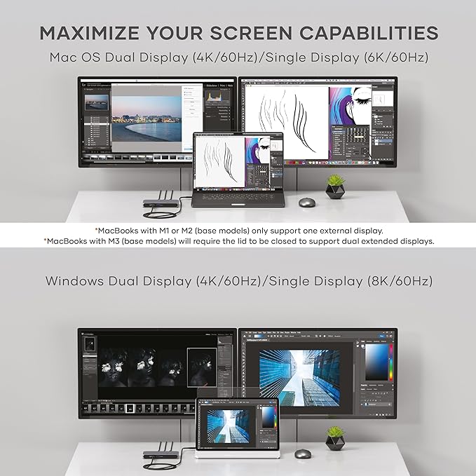 Satechi Thunderbolt 4 Dock Slim Hub Pro, USB C 100W Charging, Single 8K or Dual 4K Display, 4 Thunderbolt 4 Ports, USB 3.2 Gen2, for Mac/Windows, MacBook Pro/Air M4/M3/M2/M1, Dell, Surface, Lenovo