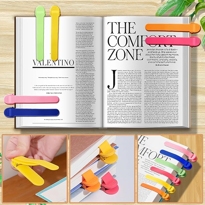 6pcs Page Bookmarks for Reading, Automatic Book Marks Tailored for Enthusiasts, Unique and Cute Book Page Holder Markers Clip Reading Accessories Gifts