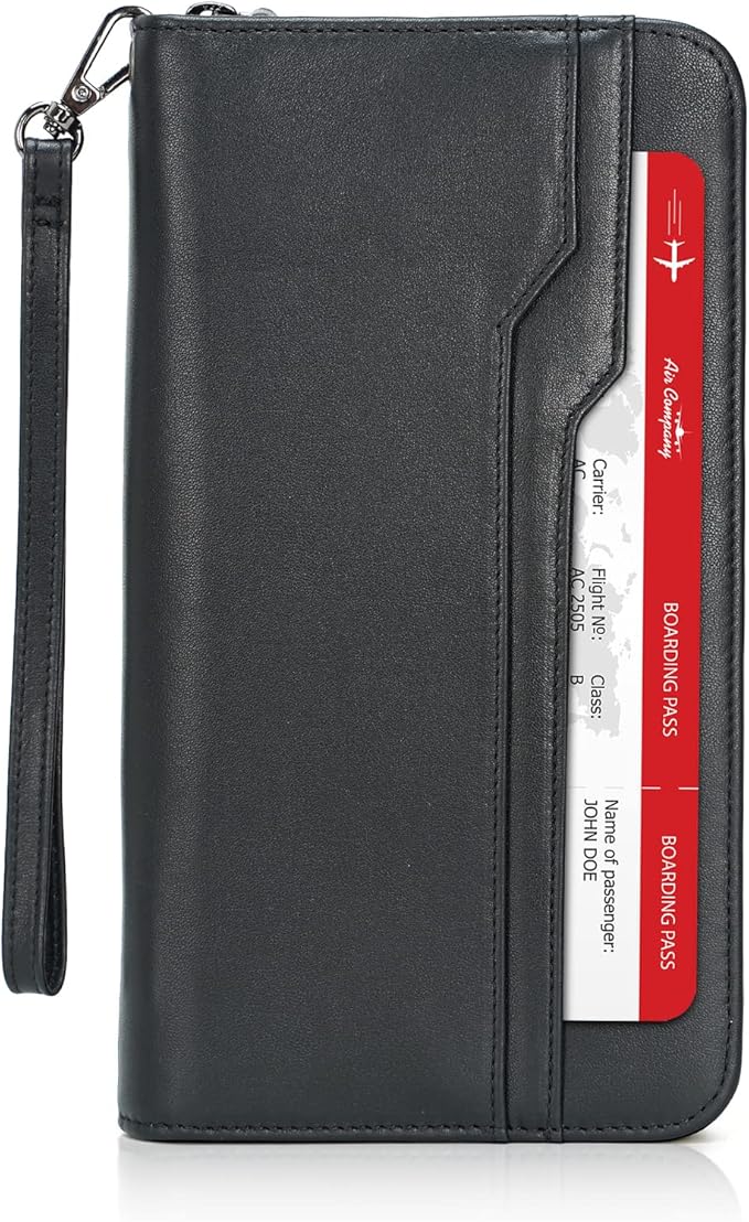 Polare Full Grain Leather Family Travel Passport Wallet and Documents Organizer RFID Blocking Case Holder Fits 6 Passports for Men and Women