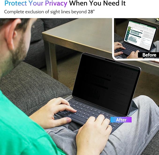 Magnetic Privacy Screen Protector for iPad Pro 13 Inch 7th (2024, M4), Removable Anti Blue Light Glare Spy Private Filter, High Sensitive Bubble-Free Easy Install Black Security Screen