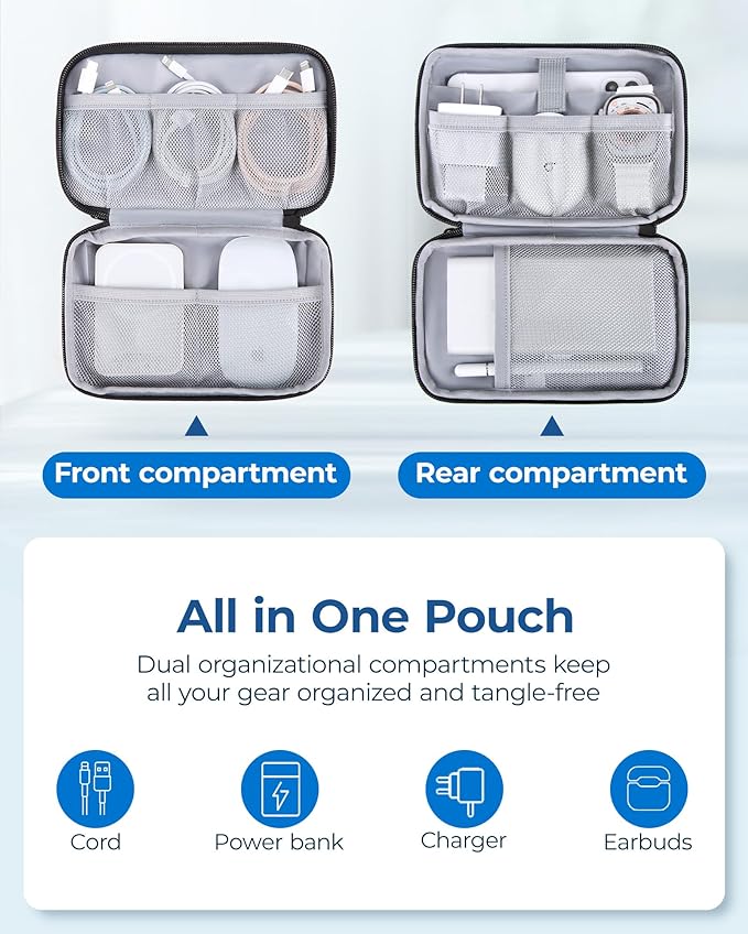 BAGSMART Electronics Organizer Travel Case, Cable Charger Cord Tech Organizer Pouch for Phone Charger Accessories, Beige