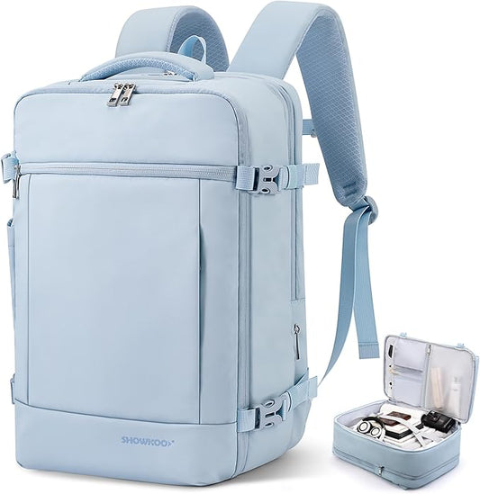 SHOWKOO Travel Backpack For Man Women, Airline Approved Carry On Laptop Backpack For Business, 40L Expandable Large Capacity Backpack, Blue