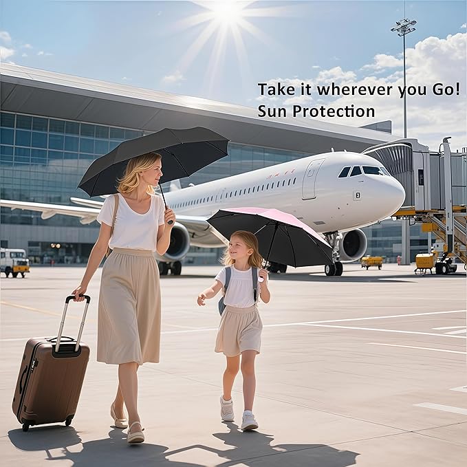 BAODINI Travel Essentials Mini Umbrella for Purse With Case Small Compact UV Sun Protection Lightweight Tiny Pocket Manual Open Close Umbrella for Women Kids and Men Fit Purse Backpack