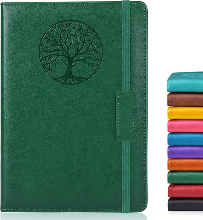 Lined Journal Notebook for Women Men,256 Pages A5 Hardcover Leather Journals for Writing,Travel,Business,Work & School,College Ruled Notebooks for Note Taking,Diary Notepad 5.7"×8.3"(green)