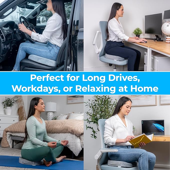 LuminaRest® Gel Seat Cushion for Long Sitting – CertiPUR-US® Certified Memory Foam – Premium Gel Tailbone Pain Relief Cushion, Adaptable for Office, Car, Airplane & Wheelchair – (Gray)
