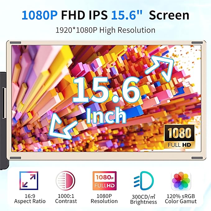 Laptop Screen Extender Portable, Detachable 15.6" FHD 1080P Portable Monitor for Laptops, Triple Laptop Monitor Extender compatiable with Windows, Mac, Android, Chrome, Switch & PS
