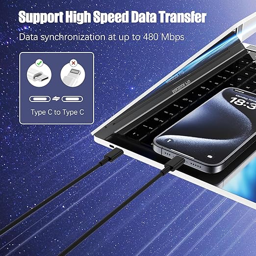 2-Pack Black 10FT 60W USB C to USB C Cable, Type C Fast Charging Cable for iPhone Air 17 16e 16 15 Pro Plus Pro Max，for Galaxy S25/S24, for iPad Pro/Air/mini, for MacBook Pro/Air and More