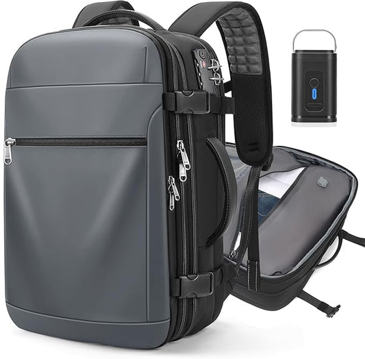 Vacuum Backpack Travel,60L Expandable Vacpack Backpack with Vacuum Pump, Water Resistant &TSA Lock, Easyvacpack Carry On Backpack Flight Approved Fits 17.3" Laptop, Grey