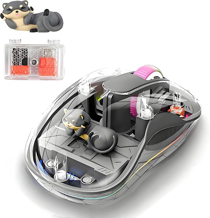 elec Space Cute Wireless USB C Mouse - Bluetooth Triple Mode Rechargeable Cartoon Mouse for Laptops, iPads & MacBook Air/Pro - Silent Operation, Portable Design, Unique Magnetic Character (Grey)