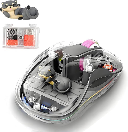 elec Space Cute Wireless USB C Mouse - Bluetooth Triple Mode Rechargeable Cartoon Mouse for Laptops, iPads & MacBook Air/Pro - Silent Operation, Portable Design, Unique Magnetic Character (Grey)