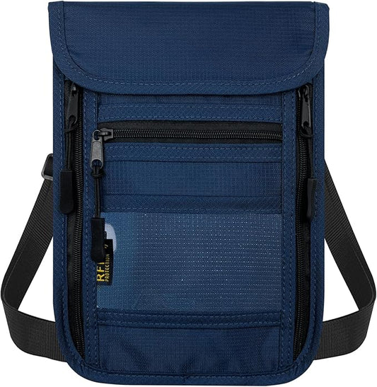 sundee Travel Neck Wallet with Double Zippers, RFID Blocking Passport Holder with Adjustable Neck Strap for Men and Women to Keep Cash, Credit Cards and Travel Documents Safe - Navy Blue
