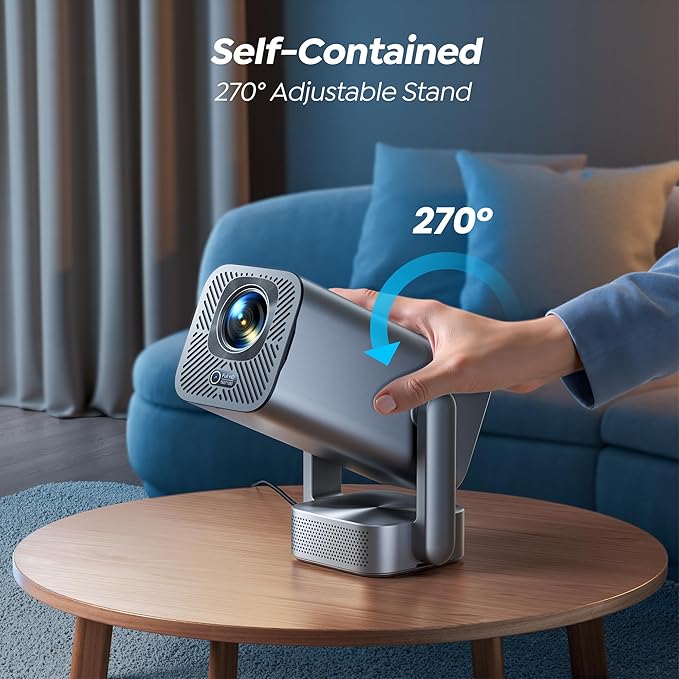 Mini Projector with WiFi and Bluetooth, [600ANSI/Electric Focus] Native 1080P 4K Portable-Outdoor-Movie Projector, 270°Adjustable Stand/Auto Keystone, TOPTRO Smart Proyector for Phone/TV Stick