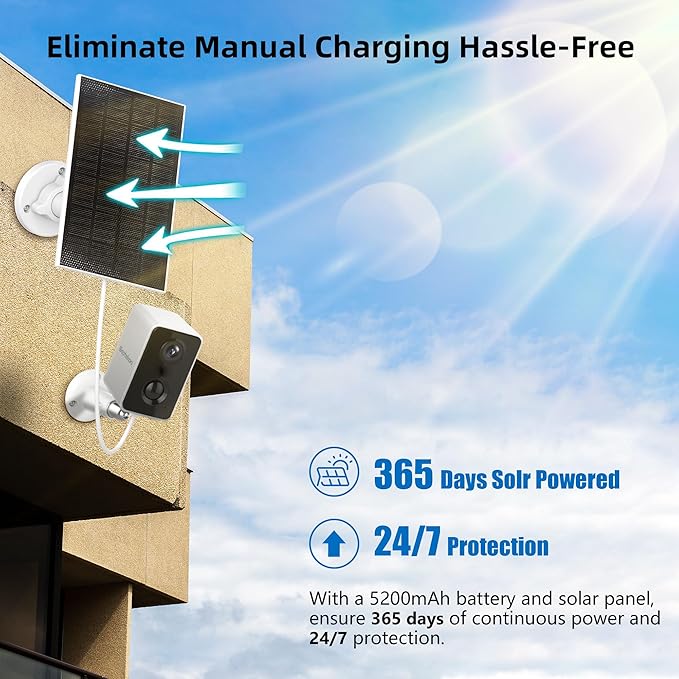 Septekon 2K Security Cameras Wireless Outdoor 4 Pack, Solar Battery Powered Camera with Two Spotlights, PIR Motion Detection Siren, Color Night Vision, 2-Way Audio, IP66 Waterpoof