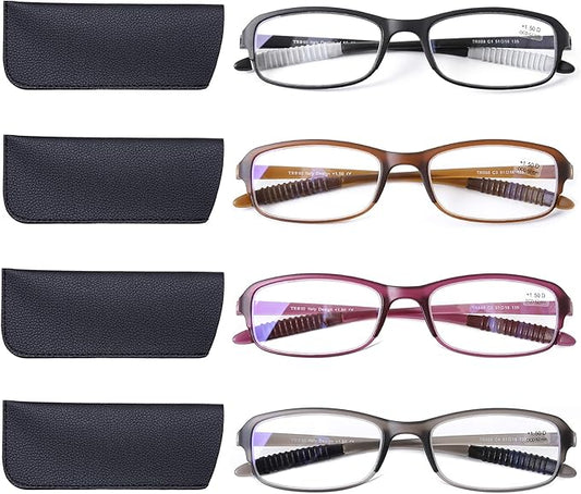 DOOViC 4 Pack Computer Reading Glasses Blue Light Blocking Anti Eyestrain Flexible Lightweight Readers for Women Men 2.25 Strength