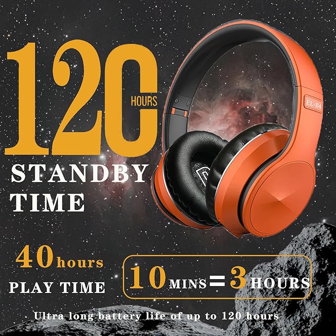 OYEALEX Active Noise Cancelling Headphones, Wireless Over Ear Bluetooth Headphones with Microphone Foldable Headphone with HiFi Audio Deep Bass for Home Travel Office Orange