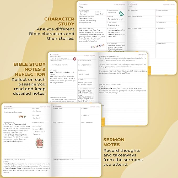 Clever Fox Bible Study Journal – Church Notes Notebook – Note Taking & Journaling Kit – Faith Based Religious Gifts & Accessories (Amber Yellow)