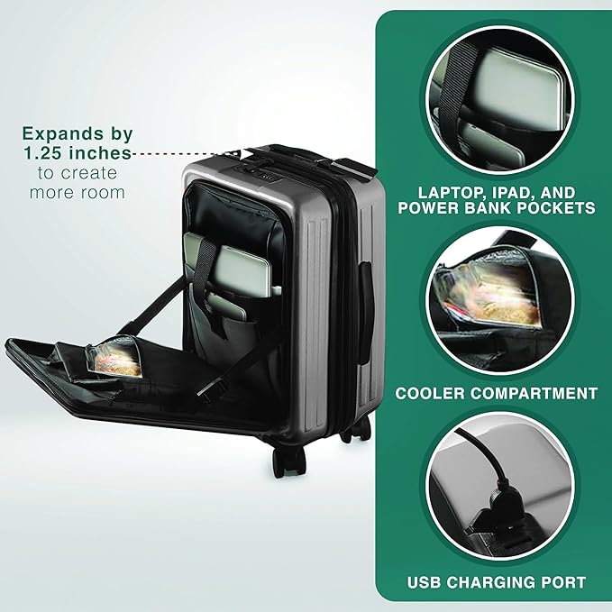 Luggage Sets 3 Piece, 22 Inch Carry on Luggage and 24 Inch Suitcases with Wheels Spinner, Durable Hard Shell Suitcase Set, Expandable Travel Suitcase, Grey