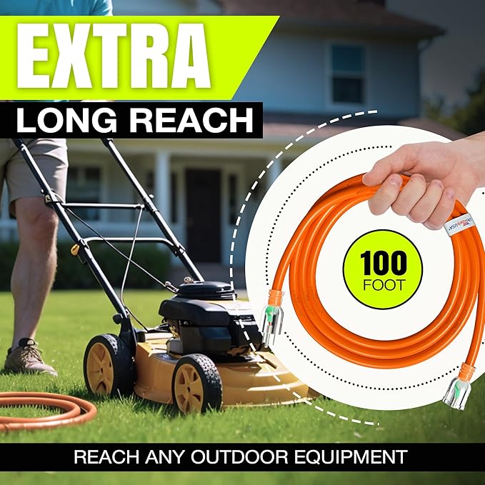 100ft Outdoor/Indoor Extension Cord 16/3 Gauge Heavy Duty 3 Prong SJTW, Waterproof, Flexible Cold-Resistant Long Power Cord,10A 125V 1250W, Orange by LifeSupplyUSA