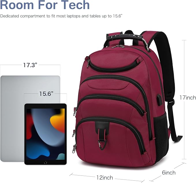 Boavan Laptop Backpack for men, 15.6 inch Laptop Bag with USB Port, Waterproof Travel Work Backpack Purse, Anti-Theft Teacher Nurse Doctor Casual Bookbags Office Business backpack，Russet Red