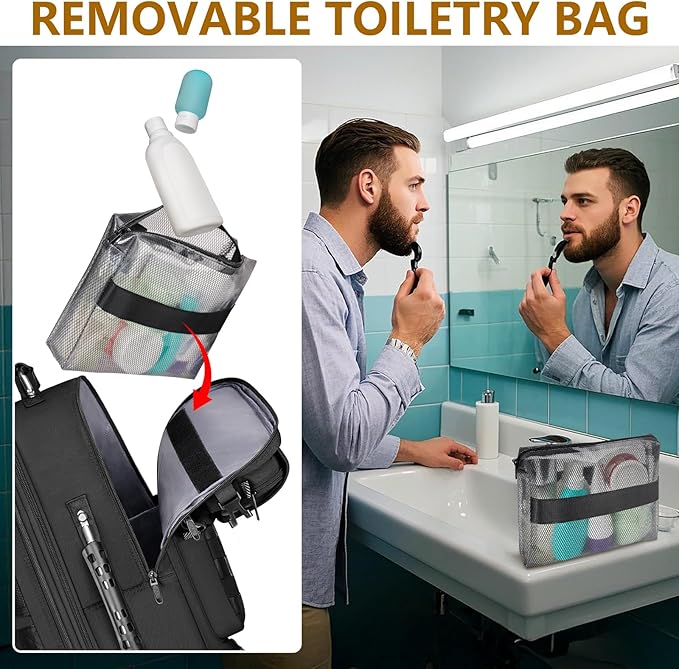 MATEIN Expandable Travel Backpack With Shoe Compartment, 52L Large Luggage Suitcase with Waist Straps & USB Charging Port, 17 Inch TSA Laptop Backpack With 3 Packing Cubes for Men, Black