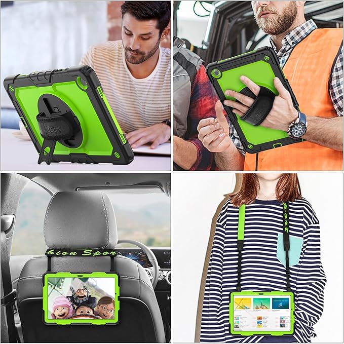 SEYMAC stock Case for Samsung Galaxy Tab A9+ Plus 11'', Full-Body Drop Protection Case with Screen Protector Pencil Holder [360° Rotating Hand Strap] &Stand, Green+Black