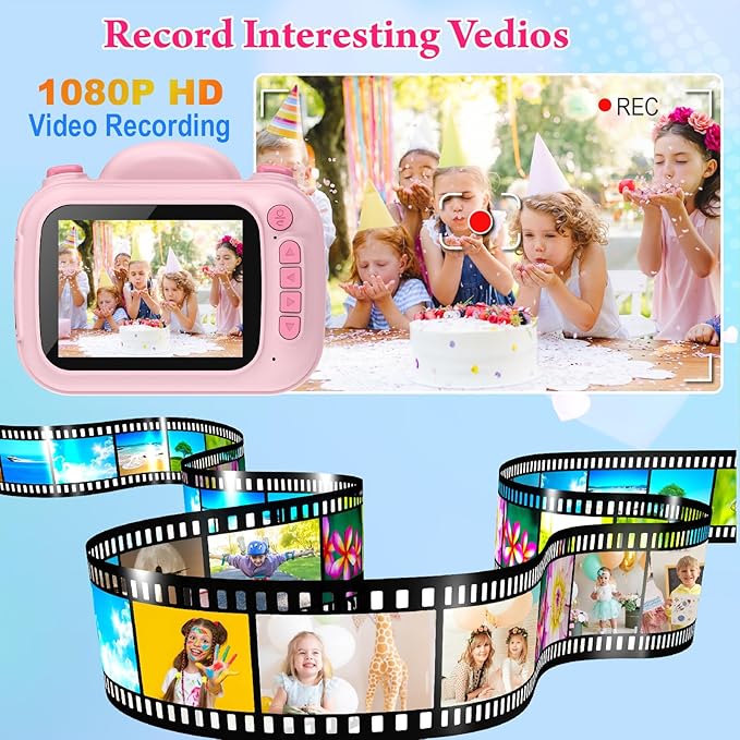 Kids Camera Instant Print, 3.5'' Kids Digital Camera Instant with 1080P HD Photos & Videos, Christmas Birthday Gifts for Girls Boys Age 3-12 (Pink)