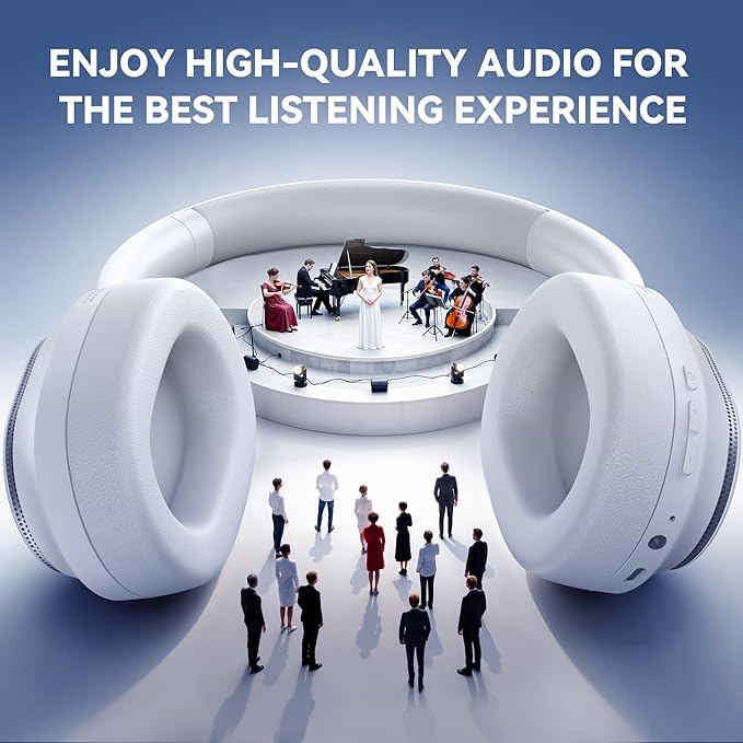 Hybrid Active Noise Cancelling Headphones, Over Ear Bluetooth 6.0 Wireless Headphones, 50H Playtime, Deep Bass, HiFi Stereo Sound, Lightweight Foldable for Travel, Home and Office（White）