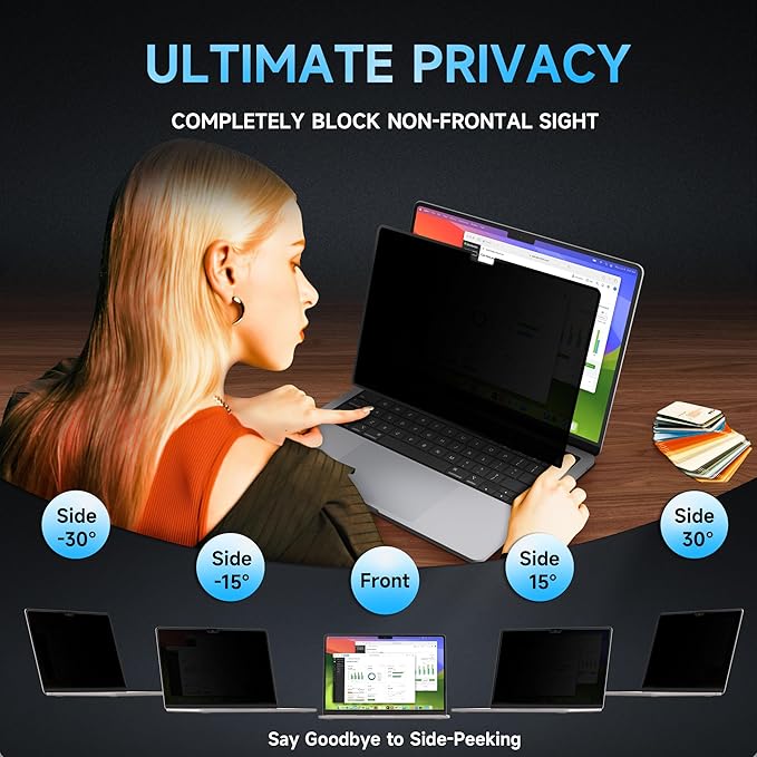 Mamol Privacy Screen for MacBook Pro 16 Inch (2021-2025, M1, M2, M3, M4) - A2991 A2485 A2780, MagicSuction™ Removable Vacuum Adsorption Anti Spy,Anti Glare Anti Blue Light Filter