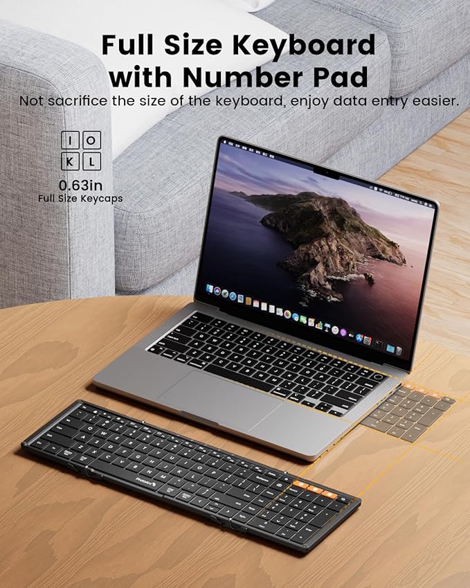 ProtoArc Backlit Foldable Keyboard, XK01 Plus Folding Portable Bluetooth Keyboard for Travel, True Full Size External Wireless Keyboards with Backlight for iPad Tablet Smartphone Laptop - Black