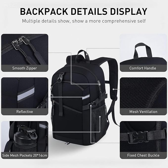 20L Lightweight Hiking Backpack for Men & Women – Small Travel Daypack with Phone Pocket – Durable & Compact for Hiking,Traveling,Camping,and Outdoor Adventure,Black