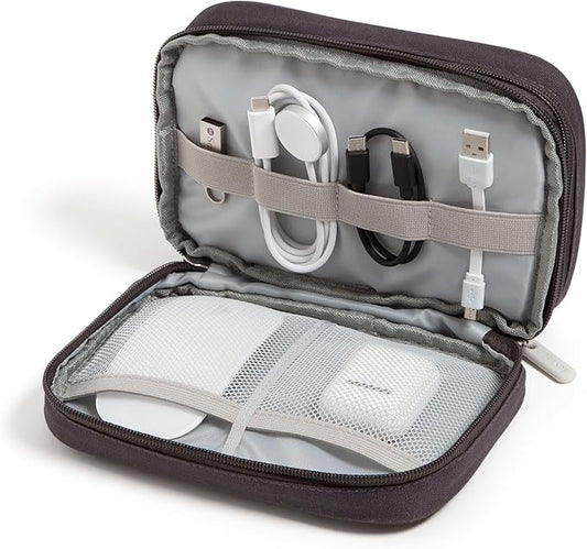 U Brands Dual Zip Canvas Tech Organizer Pouch, 7.8" x 5" Cord Organizer, Computer Accessories, Travel Essentials, Travel Gifts for Men Who Have Everything, Electronics, Slate Gray