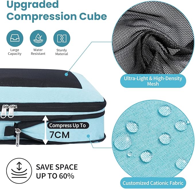 8 Set/6 Set/4 Set Compression Packing Cubes for Travel, Lightweight Vacation Travel Essentials, Travel Accessories for Suitcase Organizer Bags Set, Durable Luggage Organizer